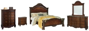 North Shore King Panel Bed with Mirrored Dresser, Chest and Nightstand