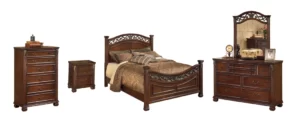Leahlyn Queen Panel Bed with Mirrored Dresser, Chest and Nightstand