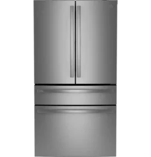 GE Profile - 23.3 Cu. Ft. 4-Door French Door Counter-Depth Smart Refrigerator with Dual-Dispense Auto-Fill Pitcher & Door In Door - Stainless Steel -PJD23BYWFS
