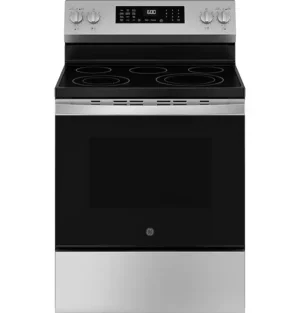 GE - 5.3 Cu. Ft. Freestanding Electric Convection Range with Steam Cleaning and EasyWash Tray - Stainless Steel -GRF600AVSS