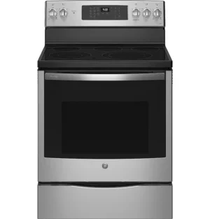 GE Profile - 30" Smart Free-Standing Electric Convection Range with Self-Clean and Steam Clean with No Preheat Air Fry - Stainless Steel- PB900YVFS