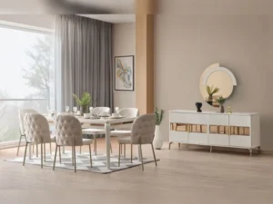 Hare Diningroom Consol With Mirror & Dining Table & 6 Dining Chair