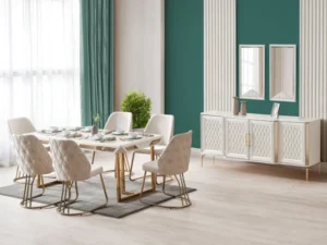 Quatro Diningroom Consol With Mirror & Dining Table & 6 Dining Chair